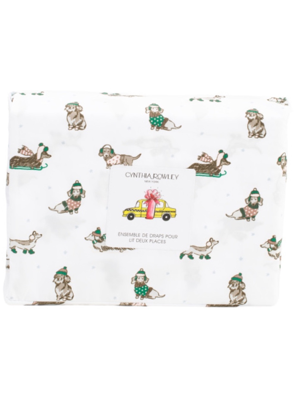 Cynthia Rowley Dachshund Dog Snow Day Queen Sheet Set New